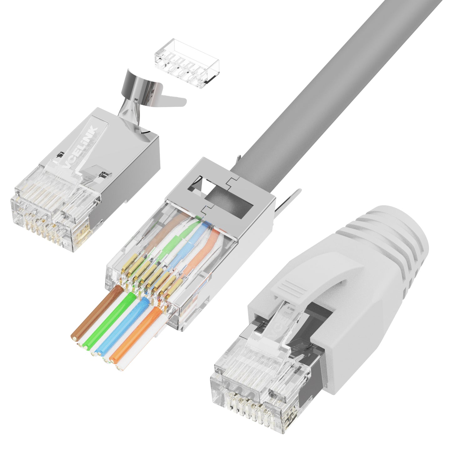 LEENUE RJ45 Pass Through CAT7 Connectors with Strain Relief Boots 30-Pack