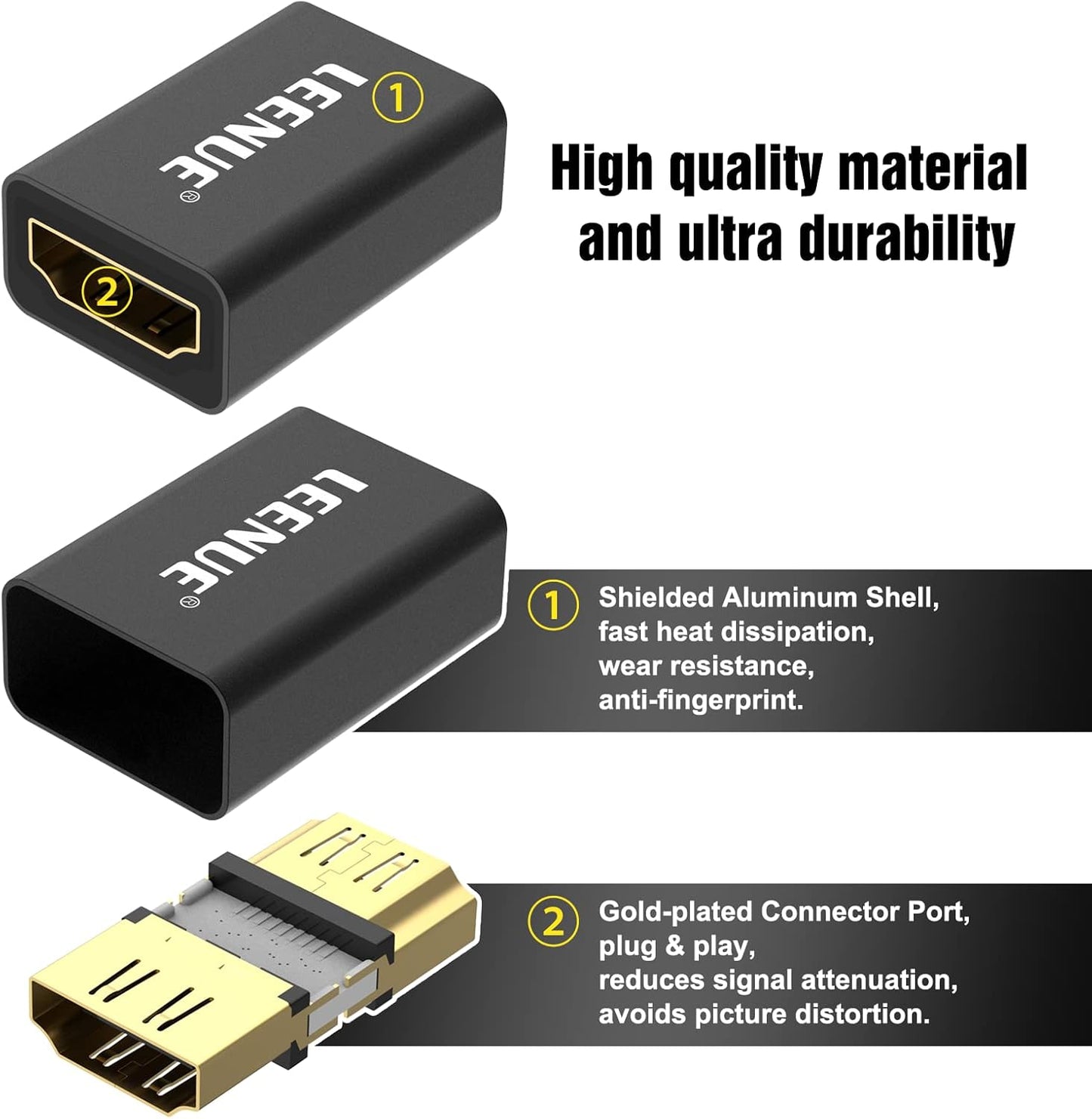 LEENUE HDMI Coupler 8K, Female to Female 2.1 HDMI Adapter, HDMI Connector 8K@60Hz / 4K@120Hz HDR Extender, 2 Pack