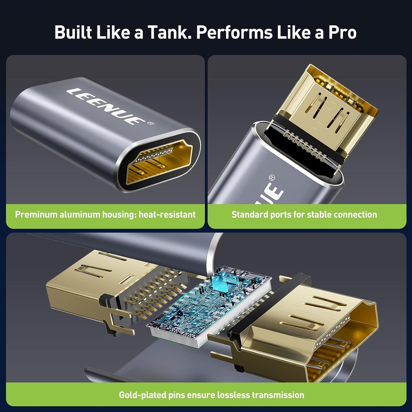 LEENUE HDMI Coupler 8K Female to Female Connector, HDMI 2.1 Aluminum Adapter, 8K@60Hz / 4K@120Hz, 2 Pack