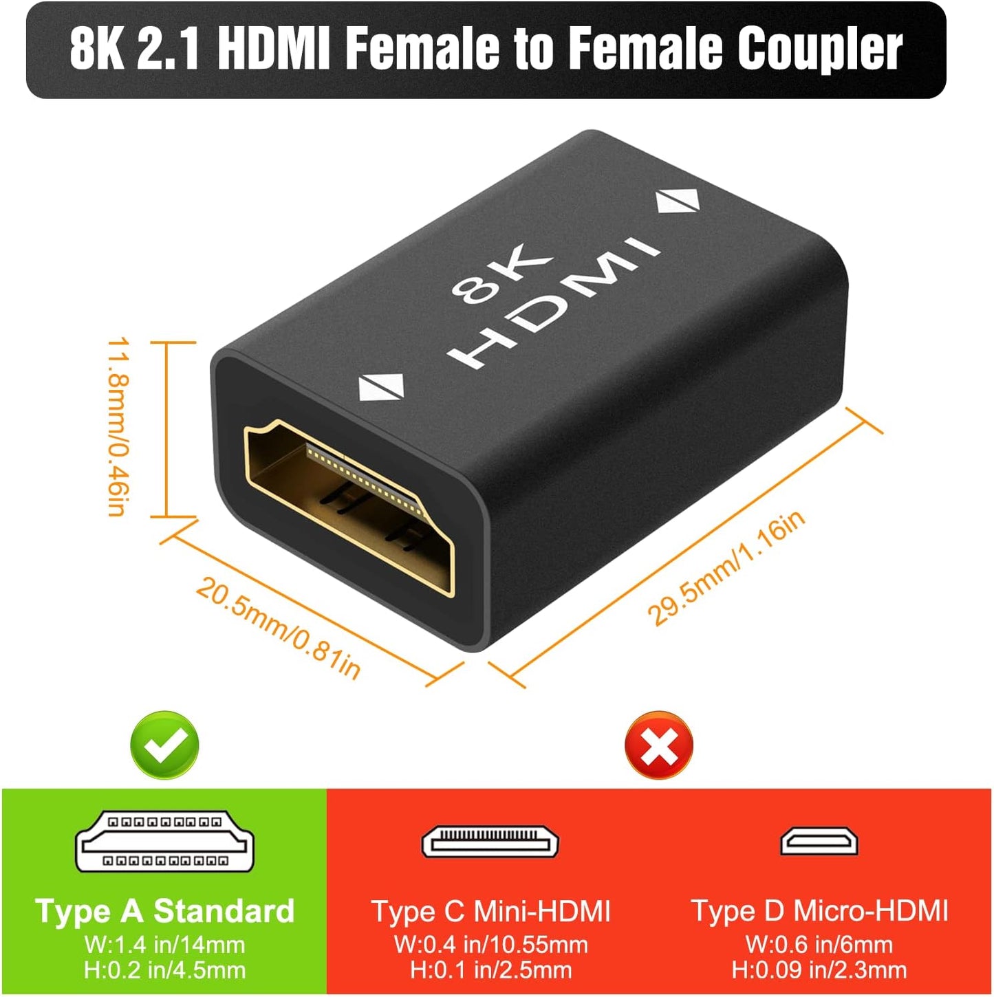 LEENUE HDMI Coupler 8K, Female to Female 2.1 HDMI Adapter, HDMI Connector 8K@60Hz / 4K@120Hz HDR Extender, 2 Pack