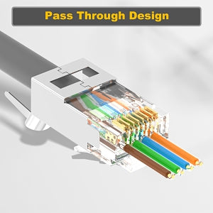 LEENUE RJ45 Pass Through CAT7 Connectors with Strain Relief Boots 30-Pack