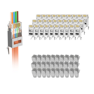 LEENUE RJ45 Pass Through CAT7 Connectors with Strain Relief Boots 30-Pack