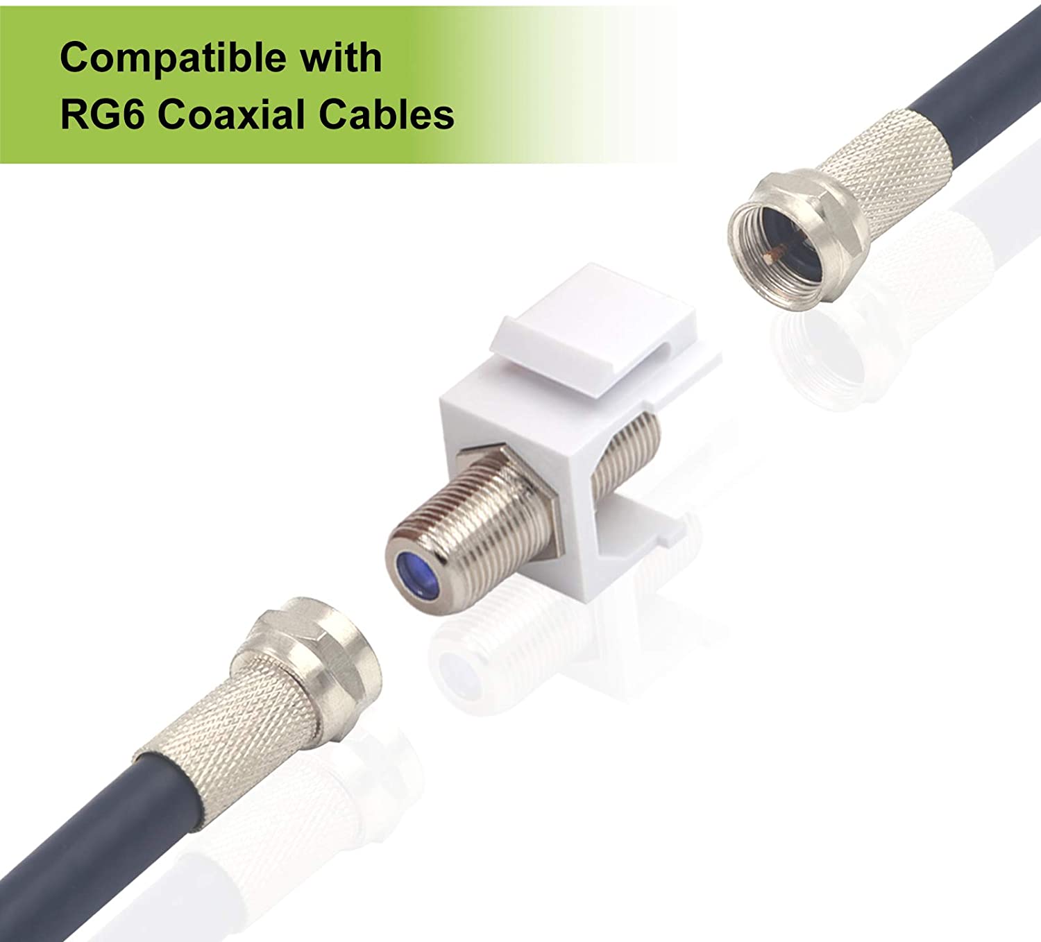 5-Pack F-81 Coax Keystone Jack Couplers – RG6 Cable TV Connector, Snap-In, White